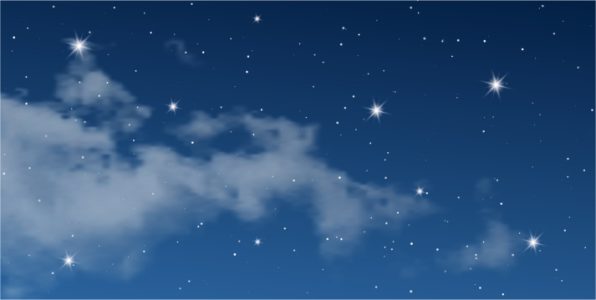 Twinkling stars in a dark blue night sky with wispy clouds.