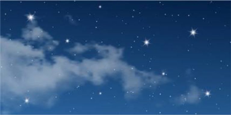 Night sky at night with twinkling stars and a wispy cloud across the scene.