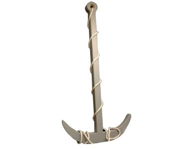 Decorative nautical anchor with rope wrapped around the shaft and base on white background