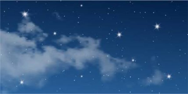 Night sky with scattered stars and a wispy cloud across a dark blue background.