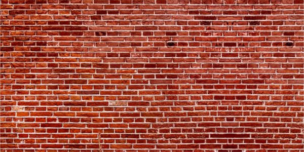 Red brick wall with white mortar lines, an urban exterior backdrop.